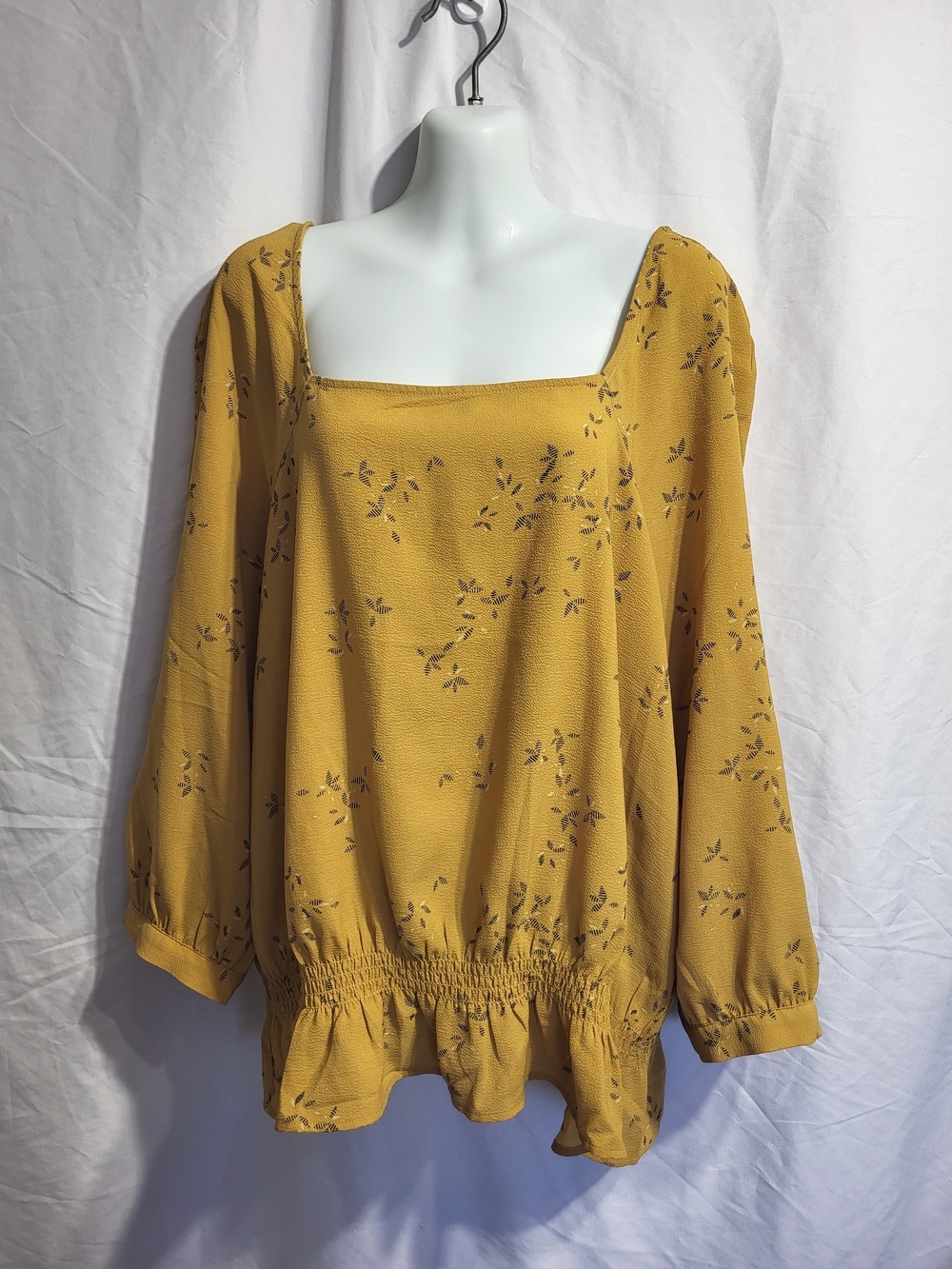 Reitmans Mustard Floral Square-Neck Blouse,  Size XXL